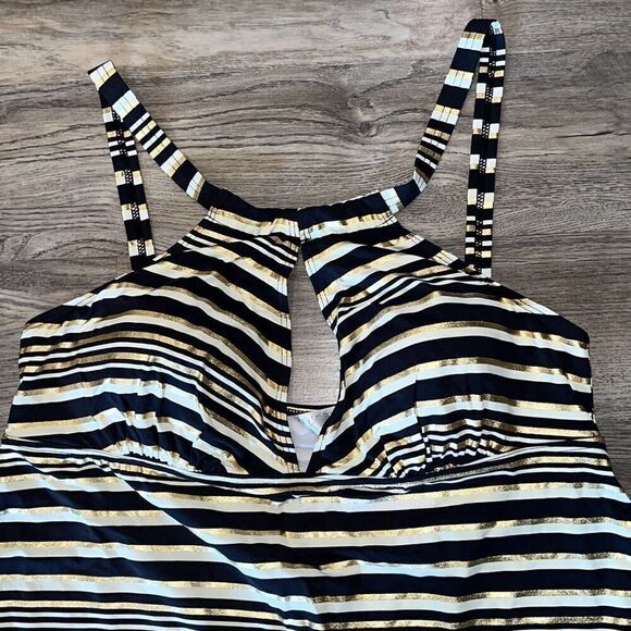 NWT Magisculpt Tankini Top Black Gold Stripe Non Wired Size 18 - Picture 4 of 7